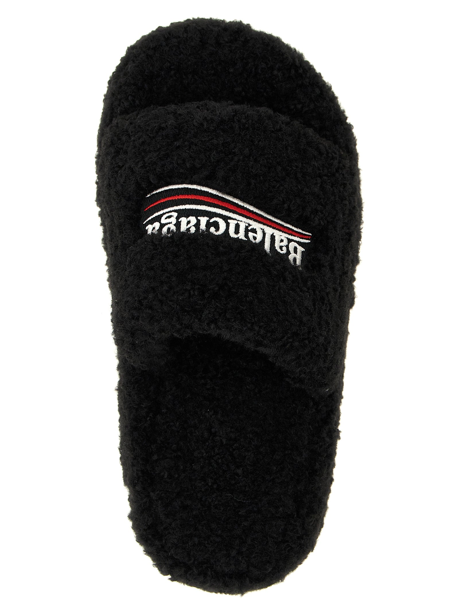 Balenciaga Furry Platform Slides - Black Polyester