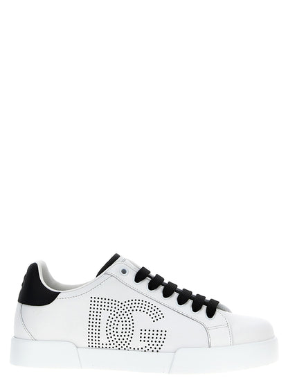 Dolce & Gabbana White & Black DG Portofino Calfskin Low Top Sneakers