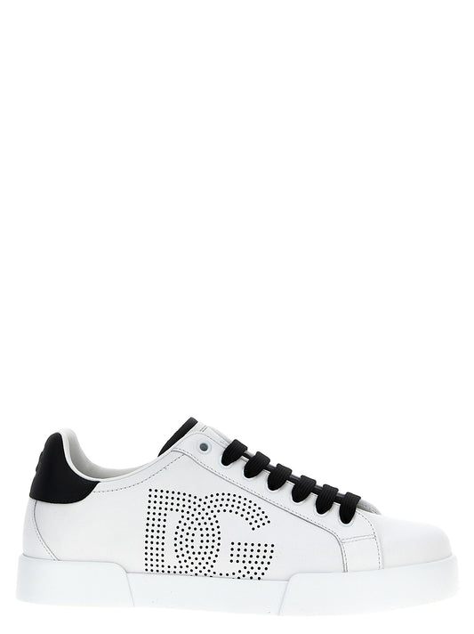 Dolce & Gabbana White & Black DG Portofino Calfskin Low Top Sneakers