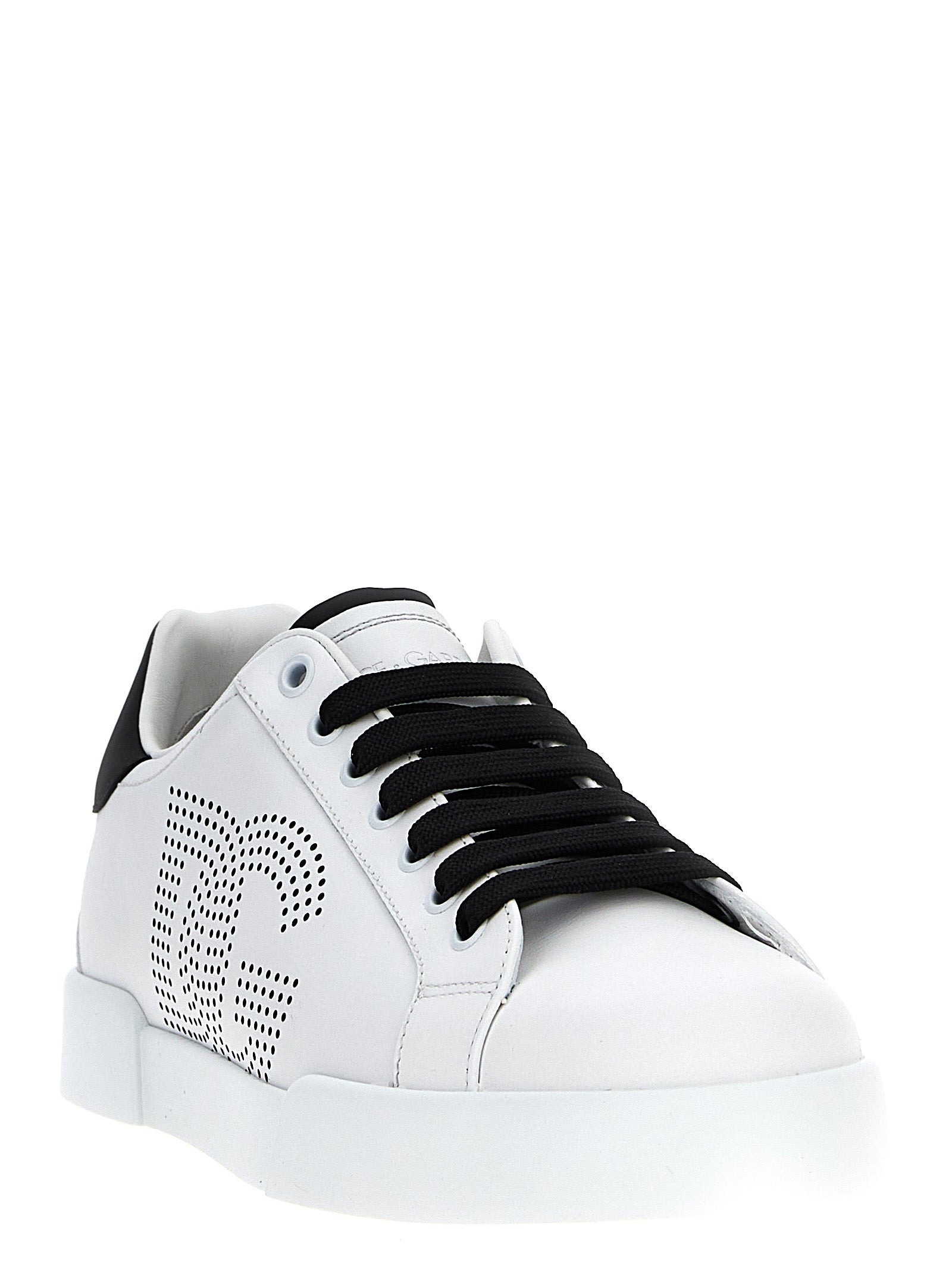 Dolce & Gabbana White & Black DG Portofino Calfskin Low Top Sneakers