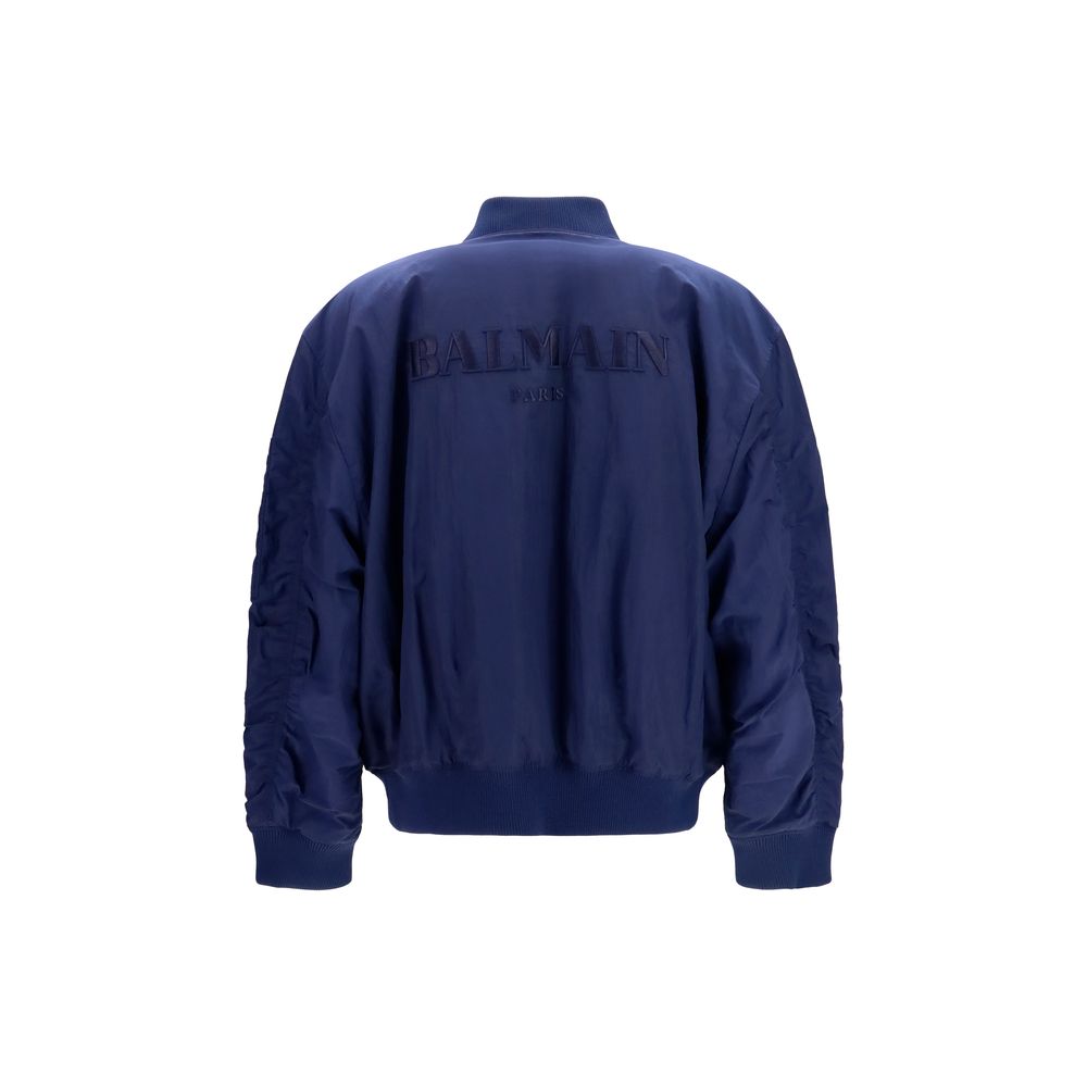 Balmain Blue Polyamide Bomber Jacket