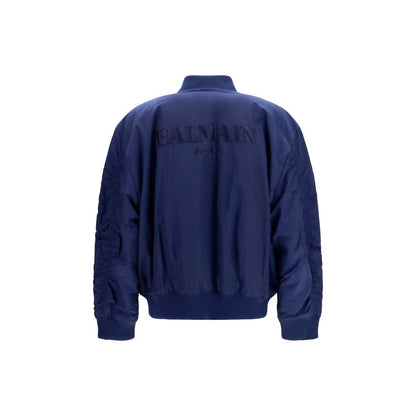 Balmain Blue Polyamide Bomber Jacket