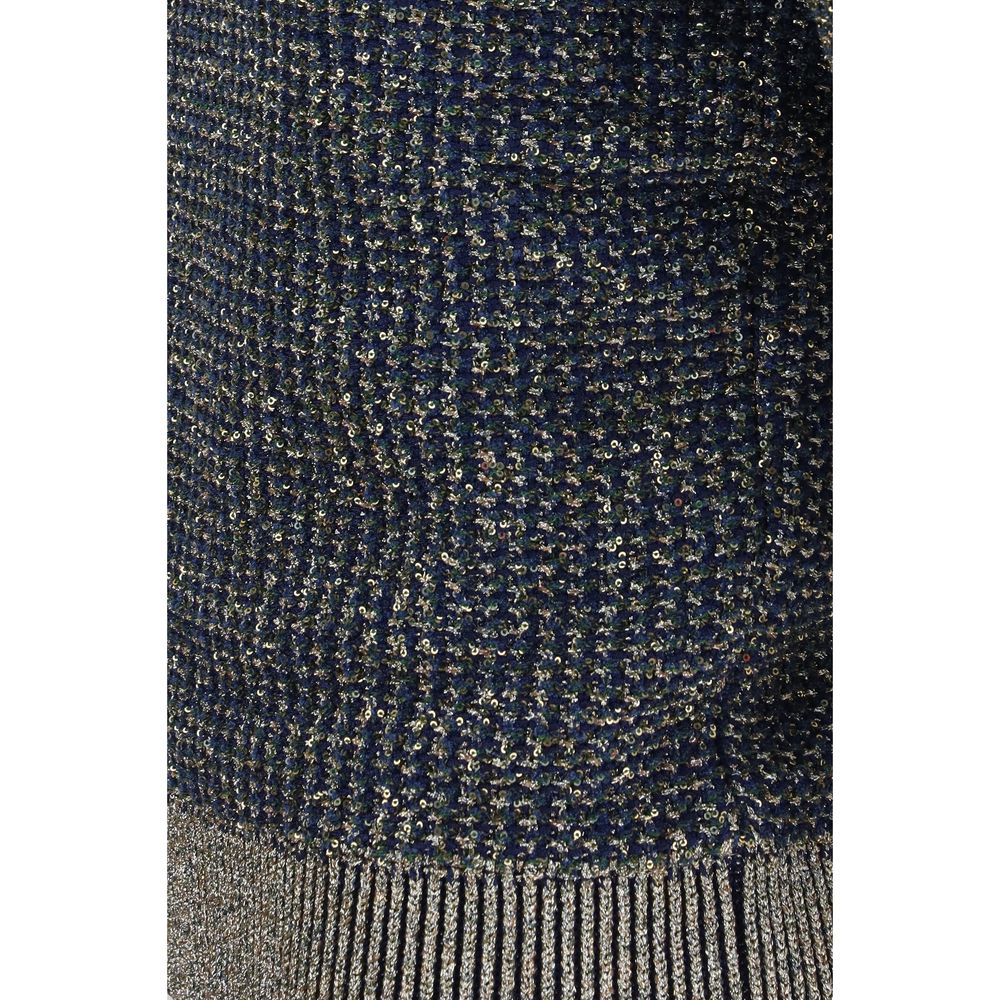Balmain Blue Polyamide Short-Sleeve Sequined Sweater with Buttons