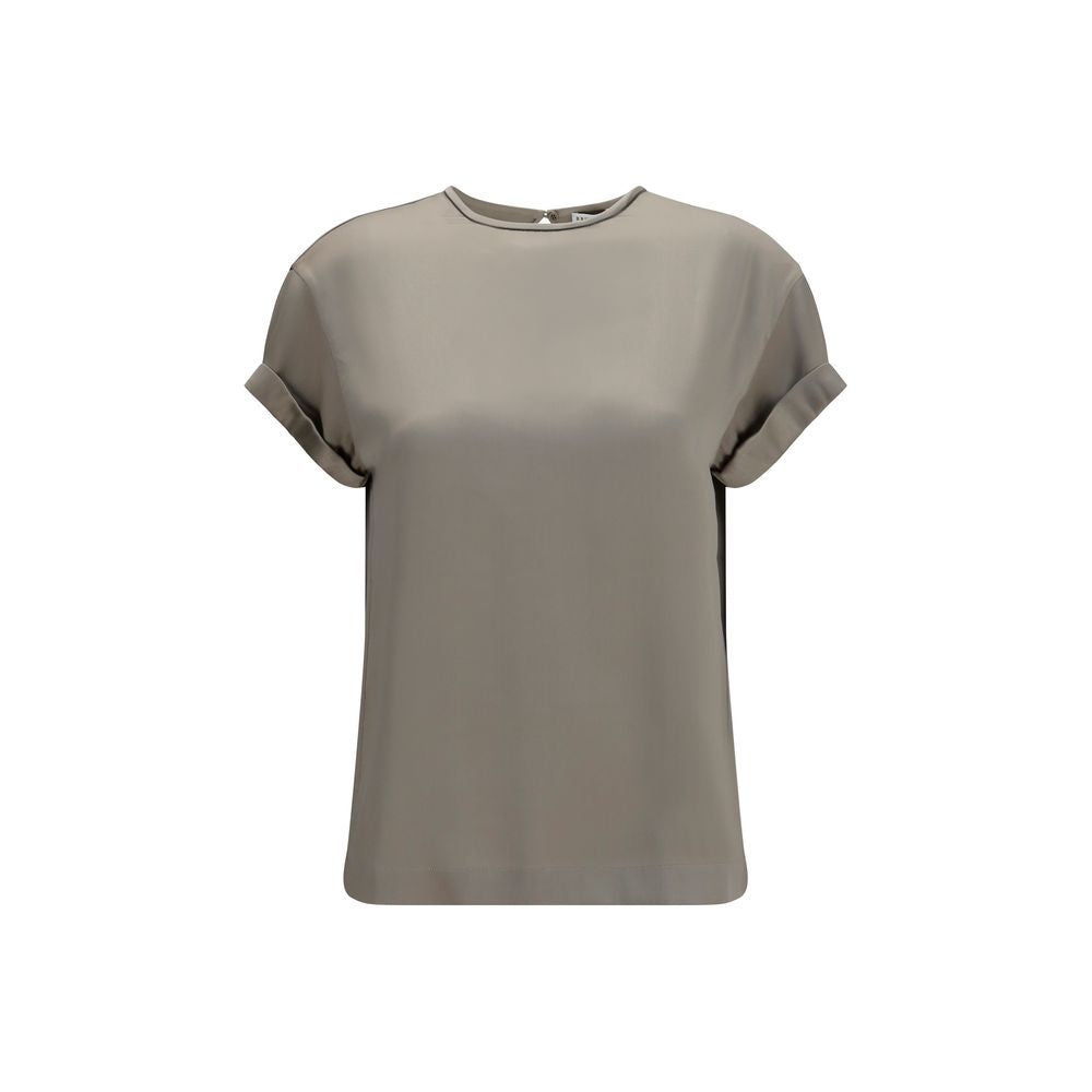 Brunello Cucinelli Beige Silk T-Shirt Blouse