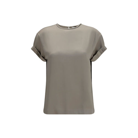 Brunello Cucinelli Beige Silk T-Shirt Blouse