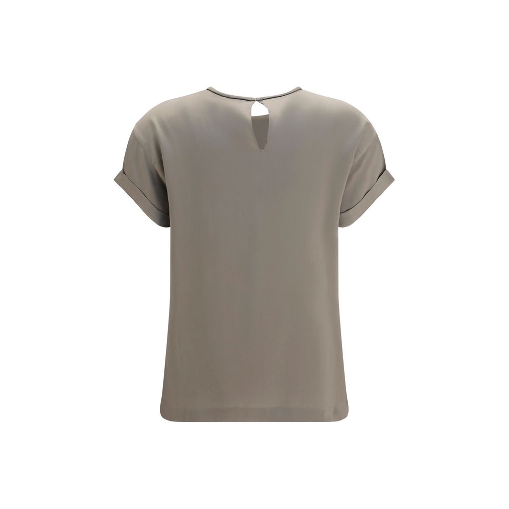 Brunello Cucinelli Beige Silk T-Shirt Blouse