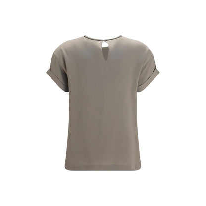 Brunello Cucinelli Beige Silk T-Shirt Blouse