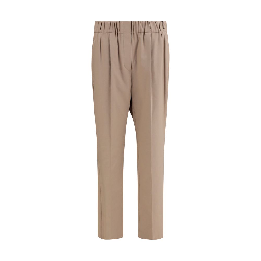 Brunello Cucinelli Beige Cotton Straight Leg Trousers for Women