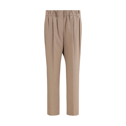 Brunello Cucinelli Beige Cotton Straight Leg Trousers for Women