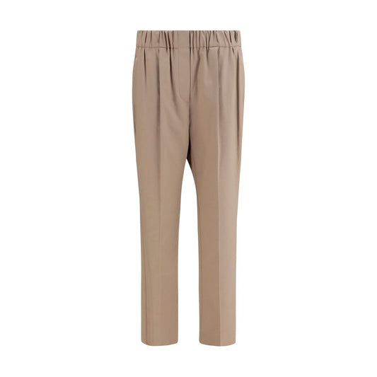 Brunello Cucinelli Beige Cotton Straight Leg Trousers for Women