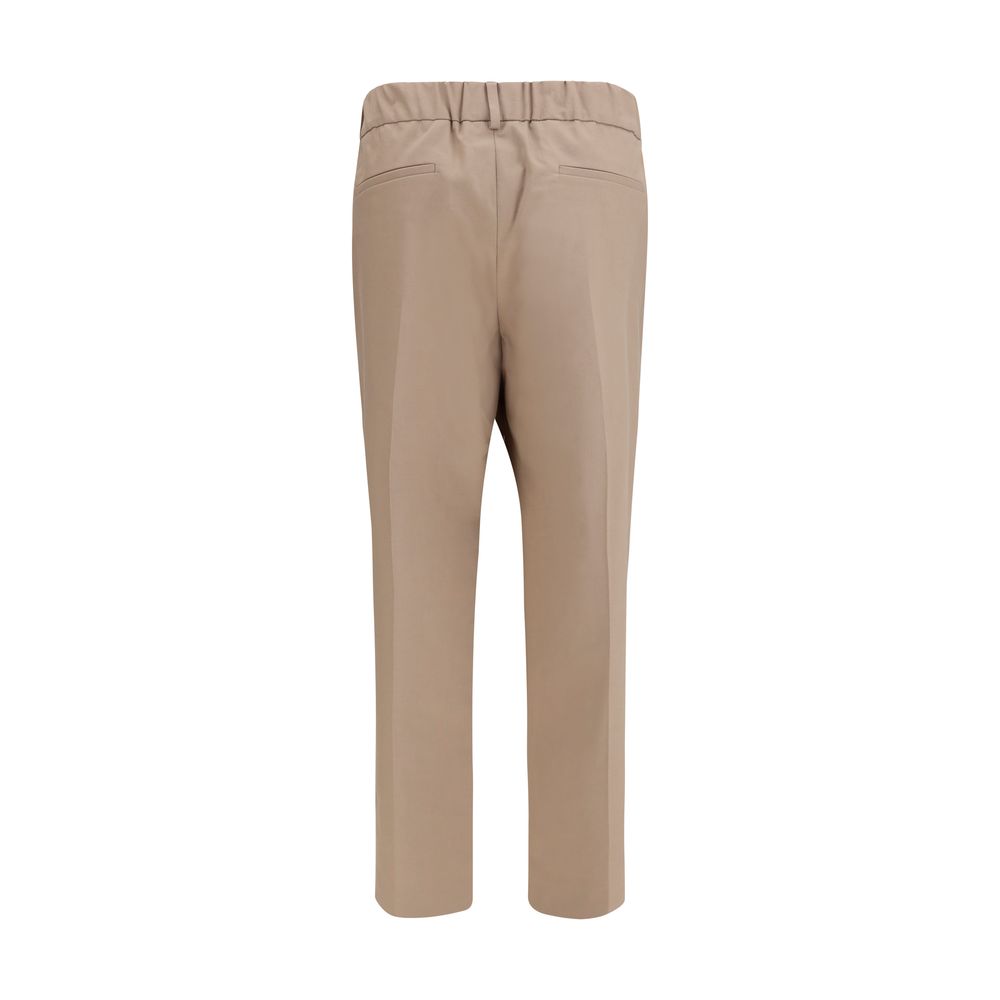 Brunello Cucinelli Beige Cotton Straight Leg Trousers for Women