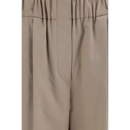 Brunello Cucinelli Beige Cotton Straight Leg Trousers for Women