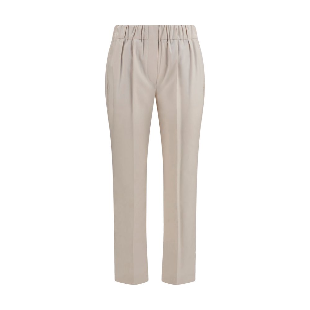 Brunello Cucinelli Beige Cotton Trousers for Women