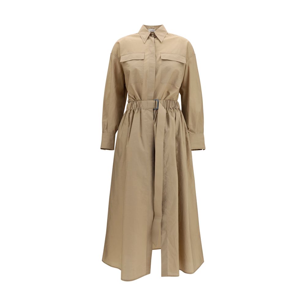 Brunello Cucinelli Beige Cotton Trench Shirt Dress