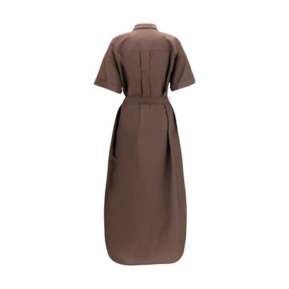 Brunello Cucinelli Brown Cotton Sequin Detail Shirt Dress