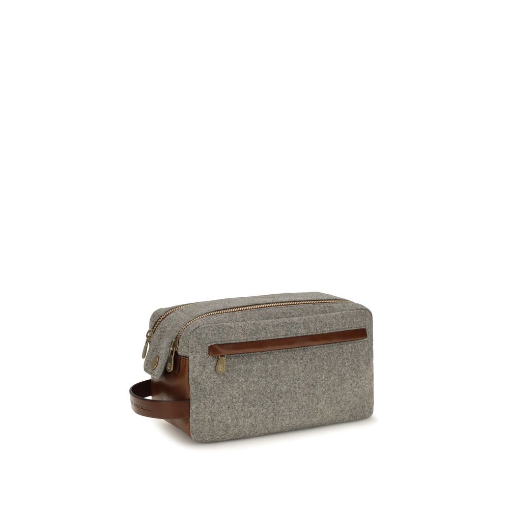 Brunello Cucinelli Gray Wool Beauty Case
