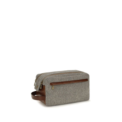 Brunello Cucinelli Gray Wool Beauty Case