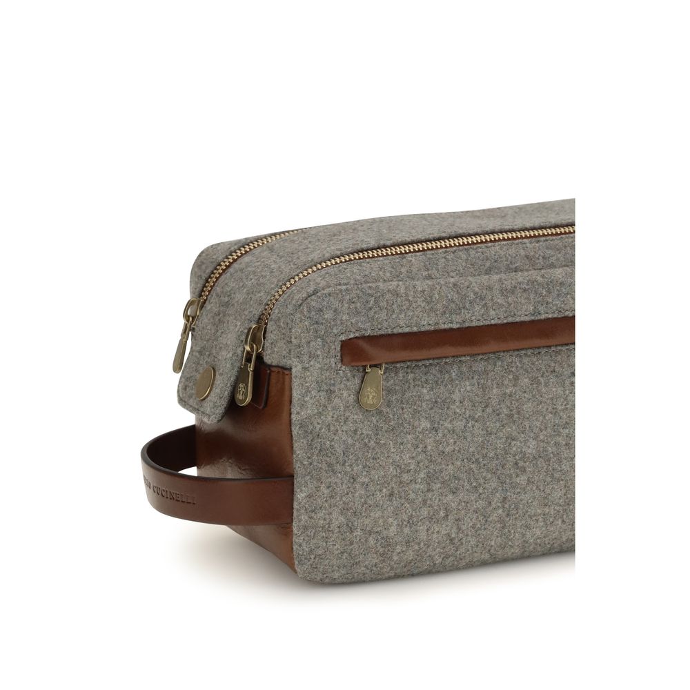 Brunello Cucinelli Gray Wool Beauty Case
