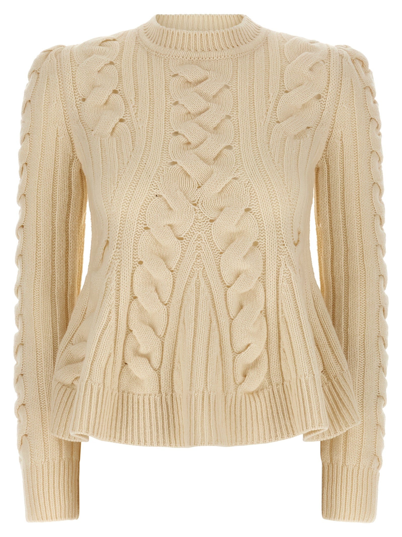 Alexander McQueen Beige Peplum Cable Wool Cardigan