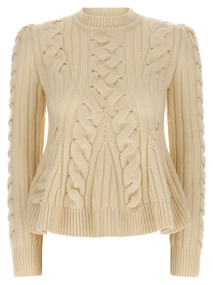 Alexander McQueen Beige Peplum Cable Wool Cardigan