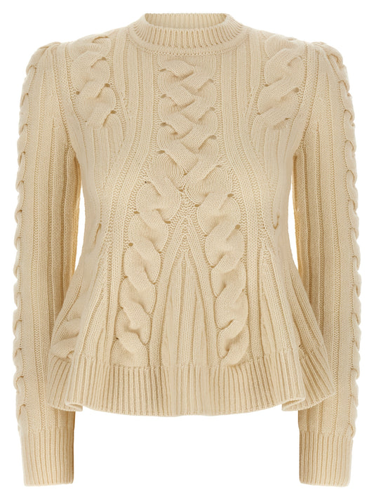 Alexander McQueen Beige Peplum Cable Wool Cardigan