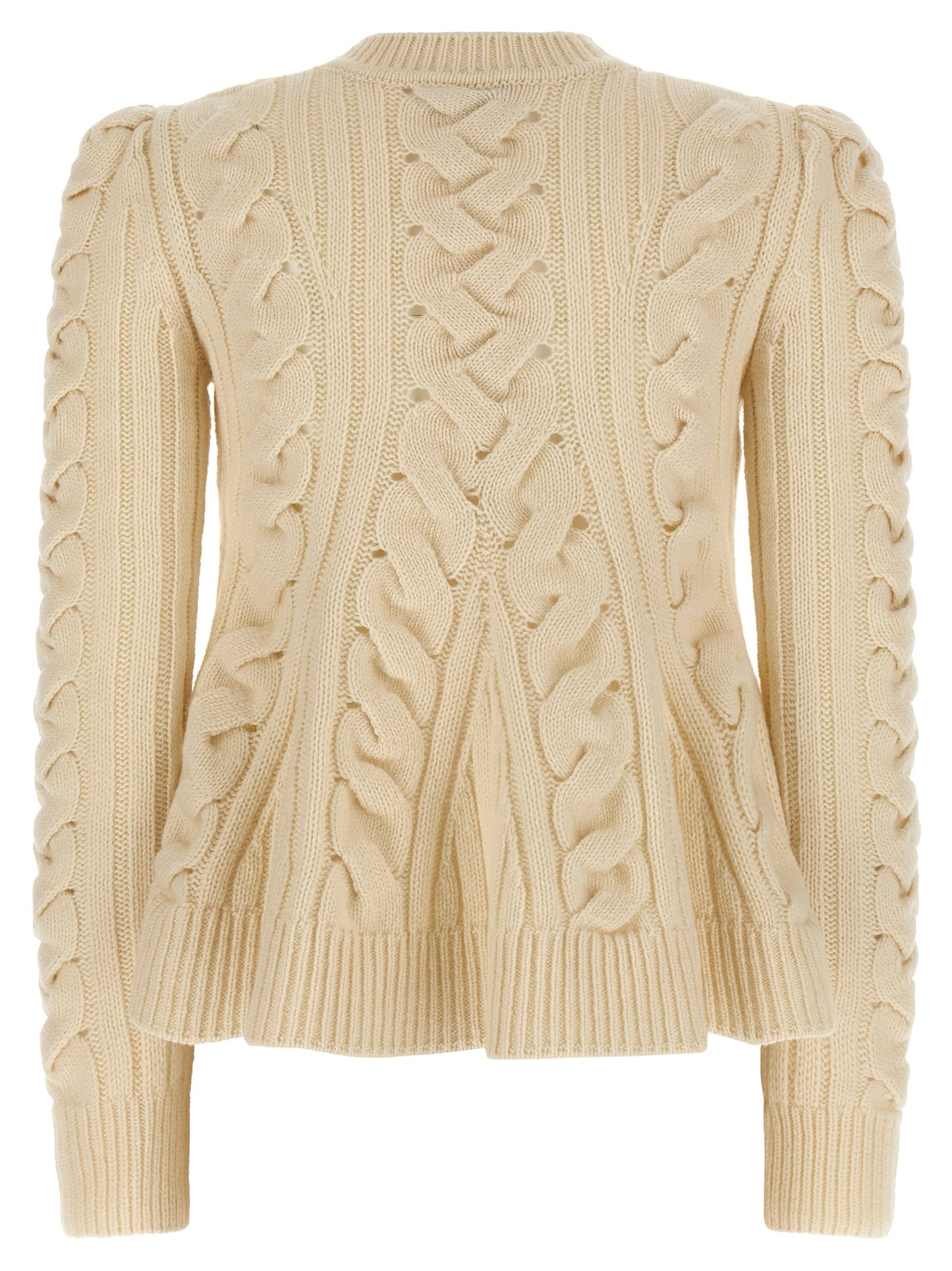Alexander McQueen Beige Peplum Cable Wool Cardigan