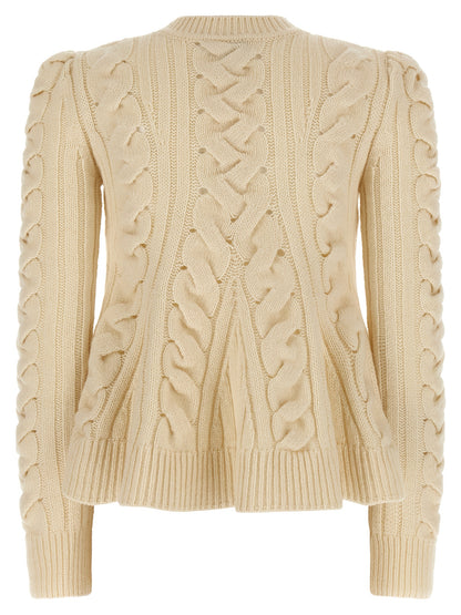 Alexander McQueen Beige Peplum Cable Wool Cardigan