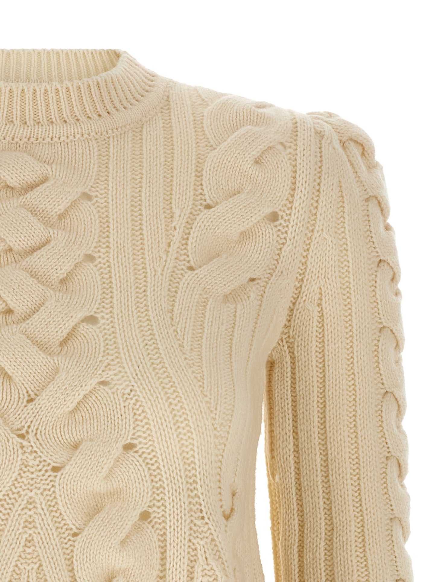 Alexander McQueen Beige Peplum Cable Wool Cardigan