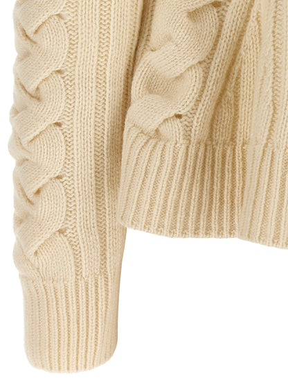 Alexander McQueen Beige Peplum Cable Wool Cardigan