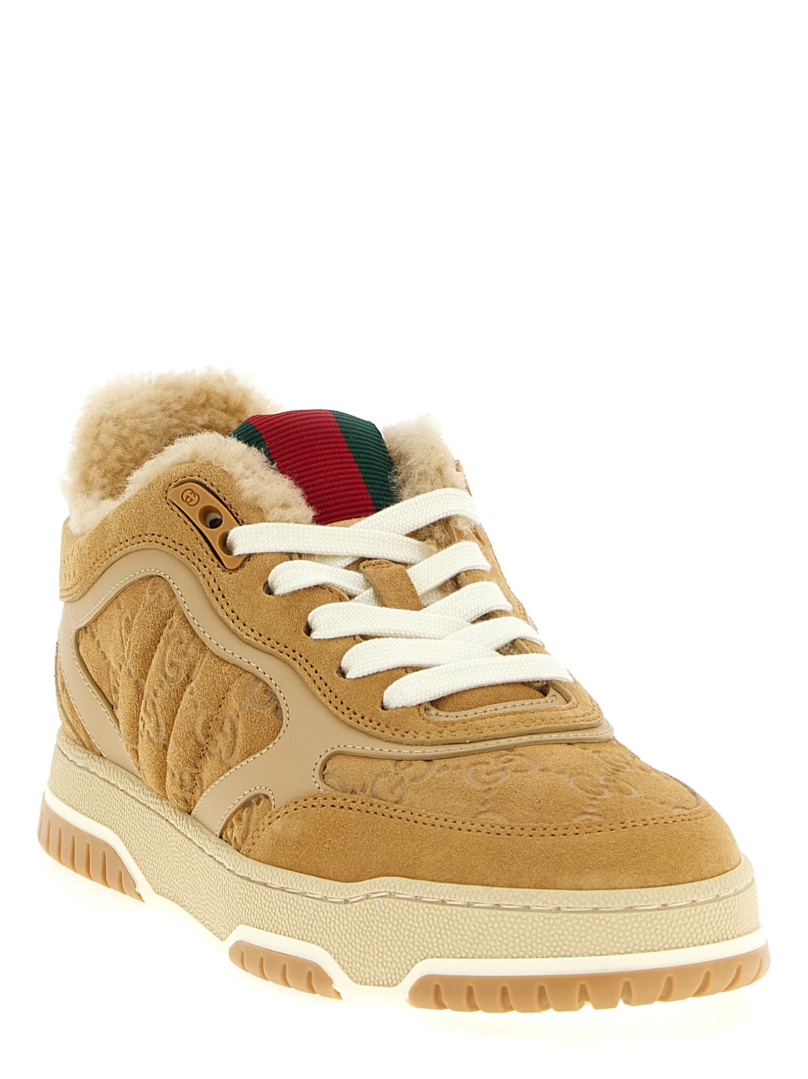 Gucci Beige Calfskin ‘Re-Web’ Athletic Sneakers