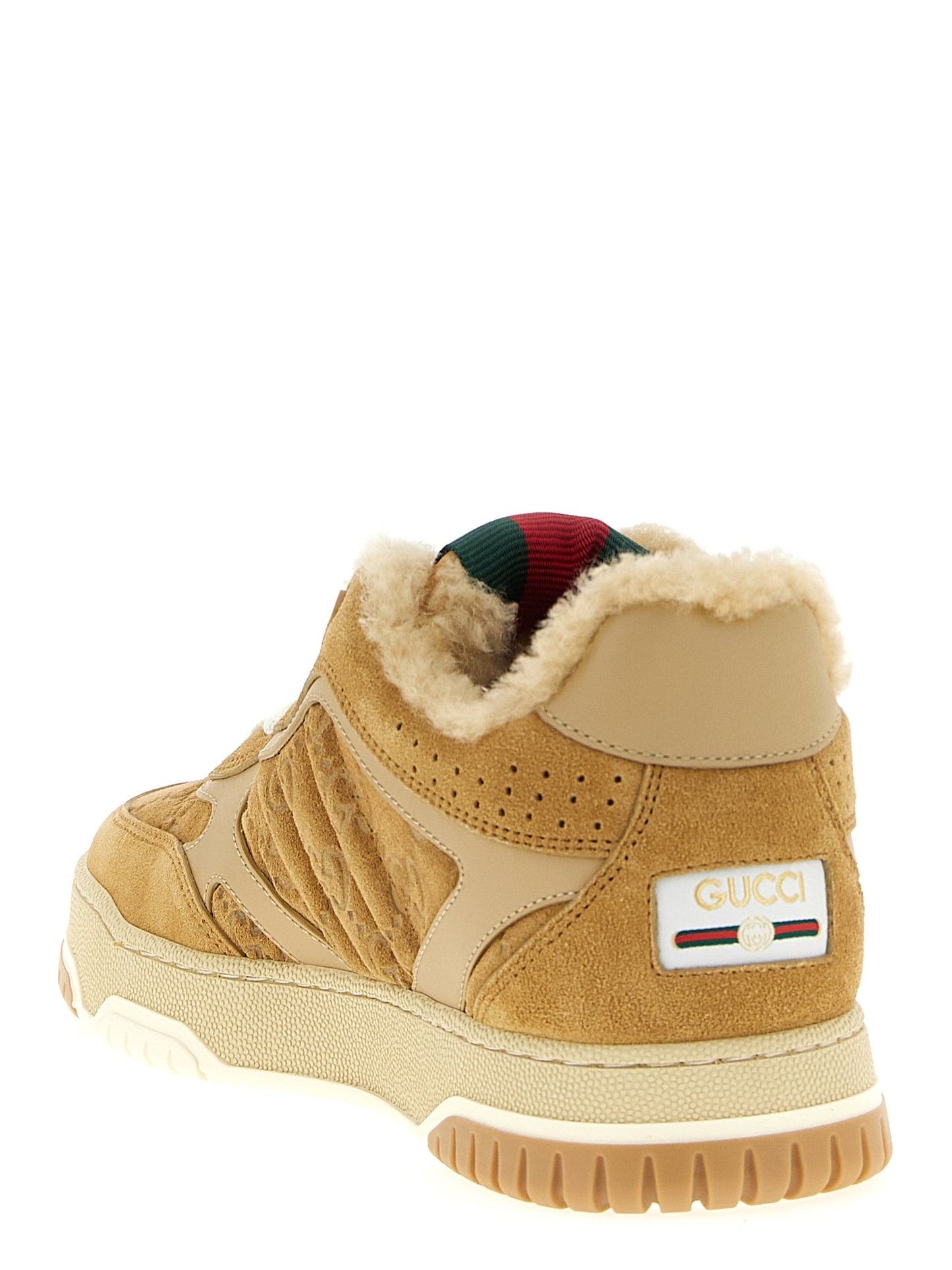 Gucci Beige Calfskin ‘Re-Web’ Athletic Sneakers