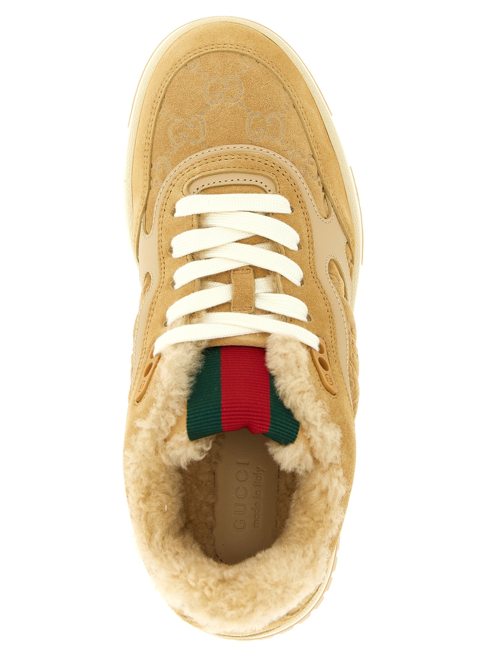 Gucci Beige Calfskin ‘Re-Web’ Athletic Sneakers