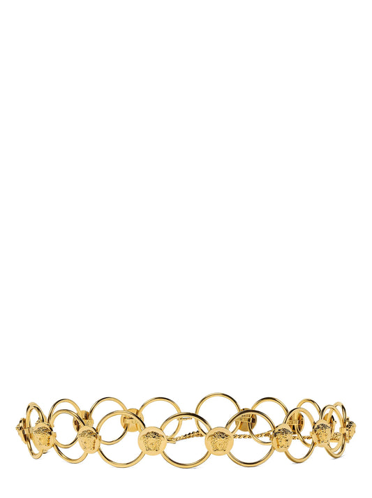 Versace Gold Brass Metal Ring Belt with La Medusa Details