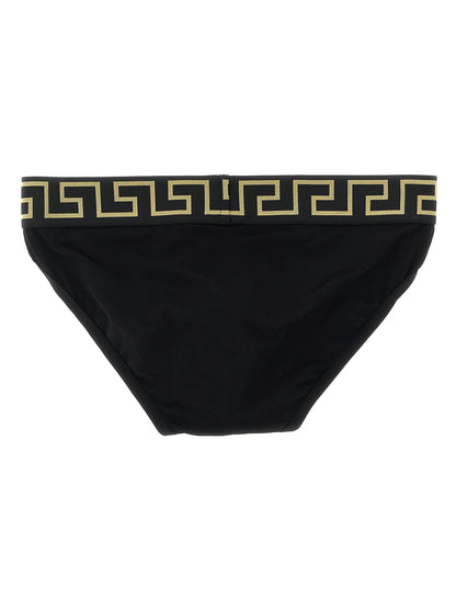 Versace Black Greca Stretch Cotton Briefs - 2-Pack Set