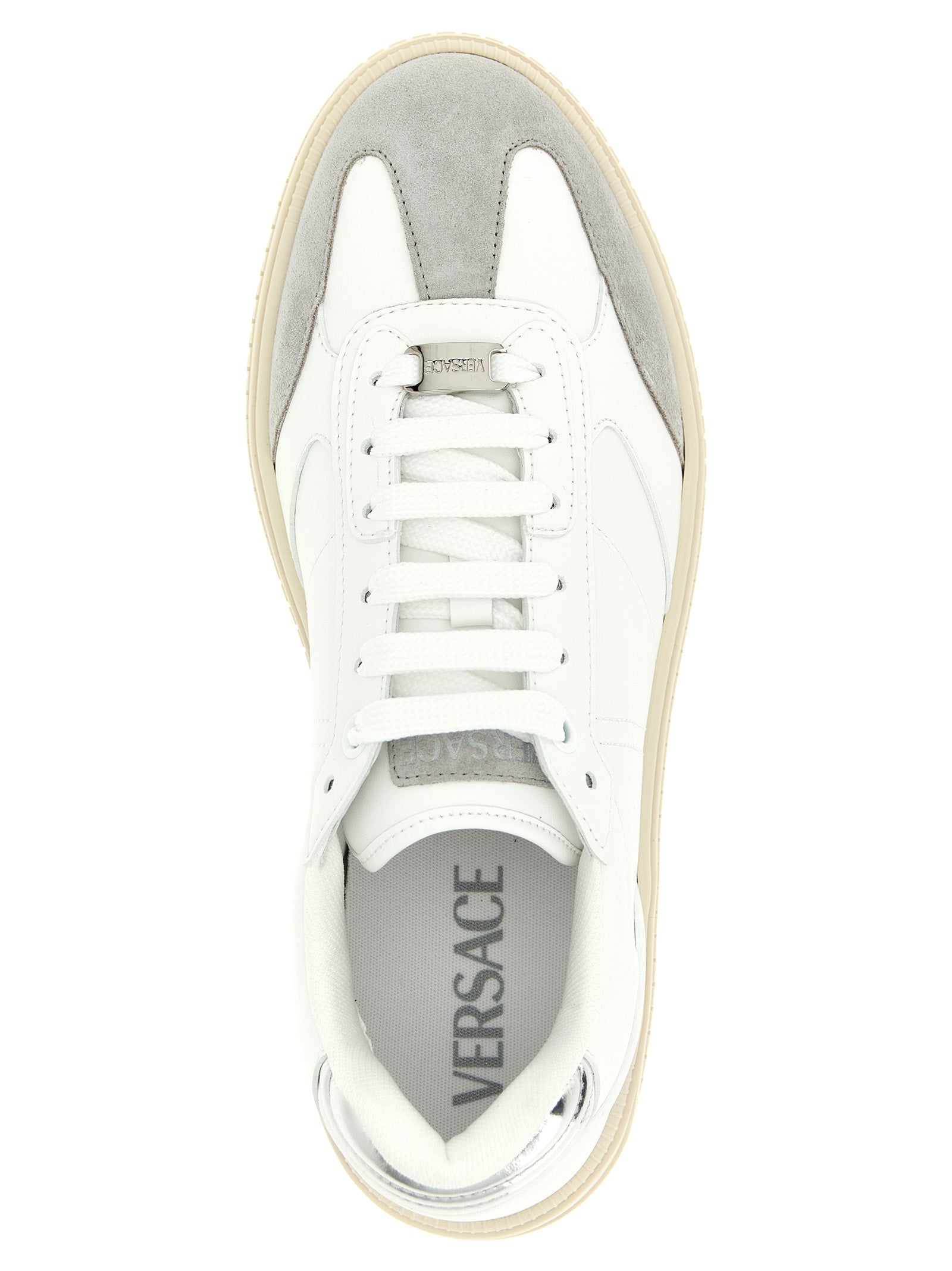 Versace Greca Court White Calfskin Low Top Sneakers