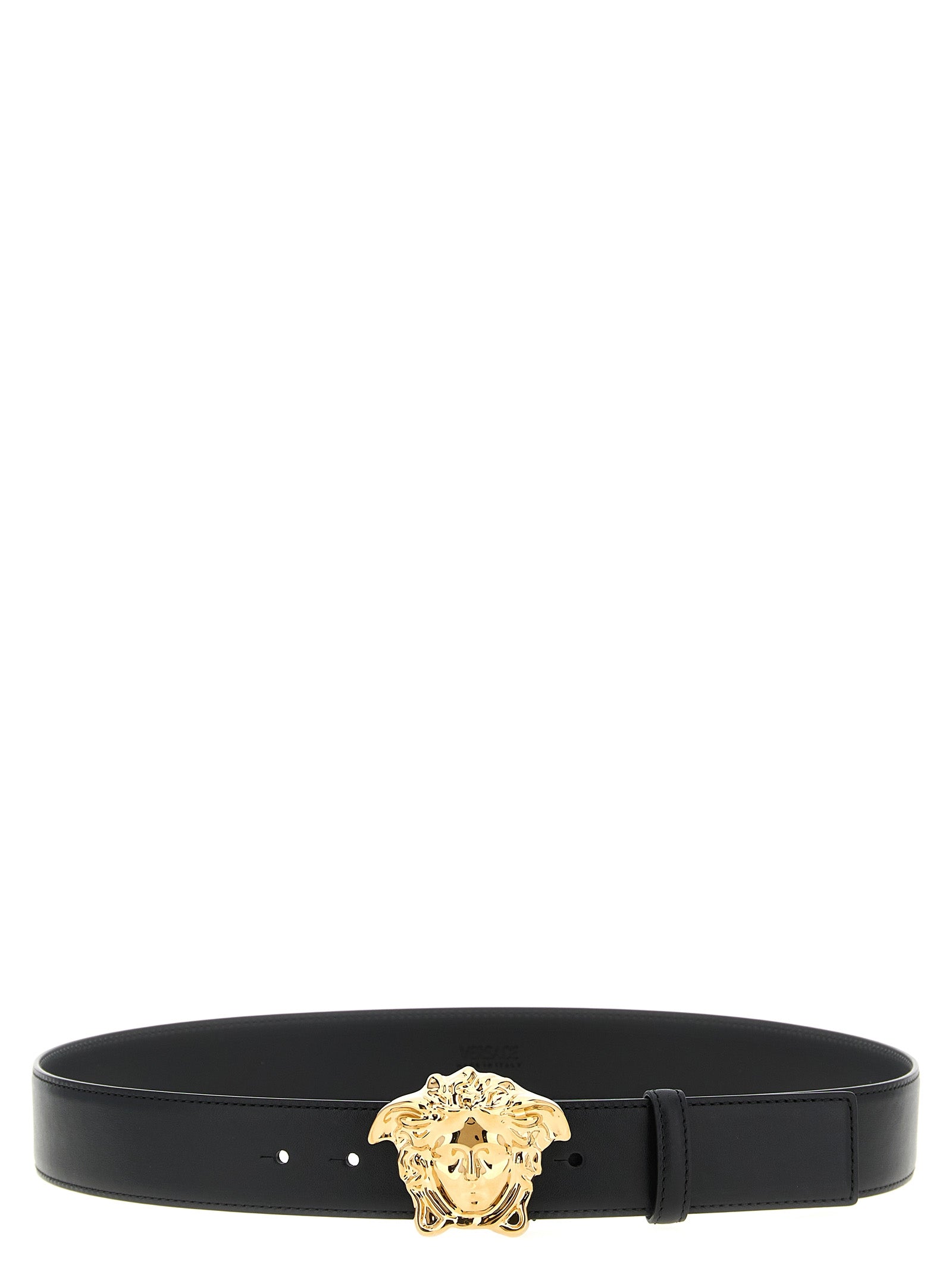 Versace Black Calfskin Leather Regular Belt with Gold Medusa Buckle