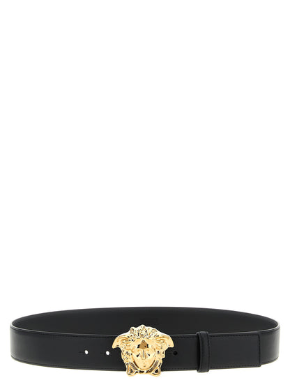 Versace Black Calfskin Leather Regular Belt with Gold Medusa Buckle