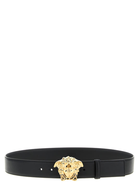 Versace Black Calfskin Leather Regular Belt with Gold Medusa Buckle