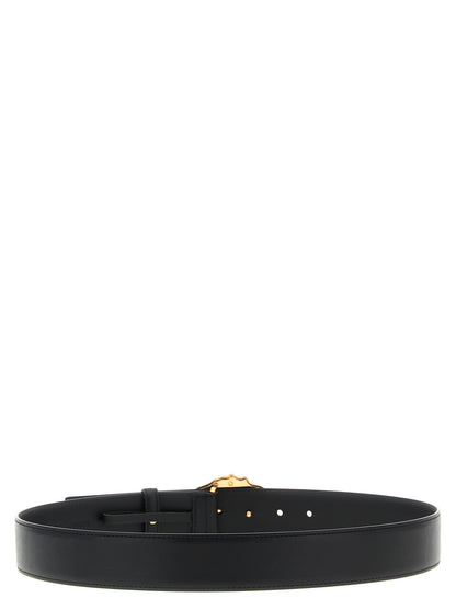Versace Black Calfskin Leather Regular Belt with Gold Medusa Buckle