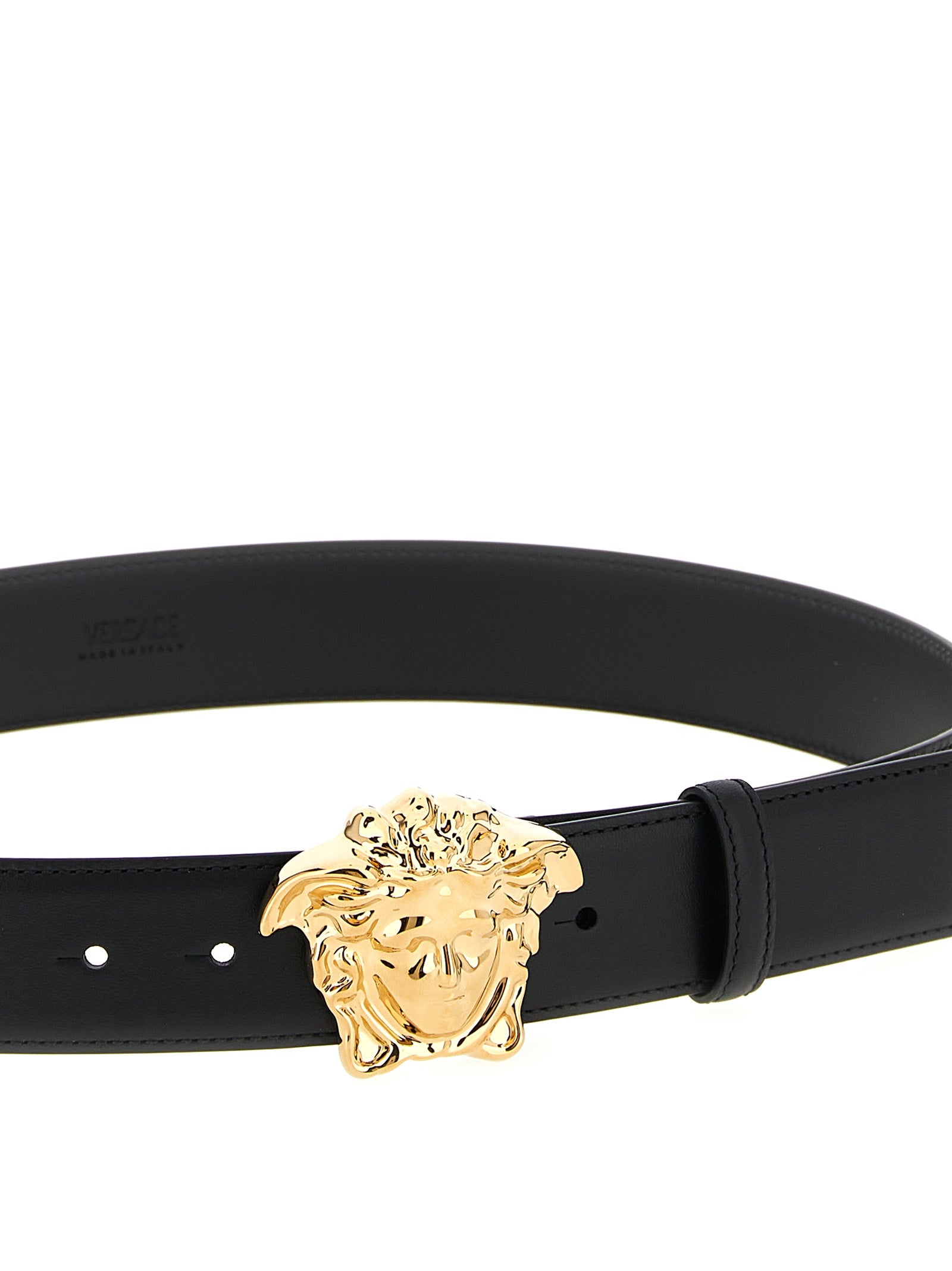 Versace Black Calfskin Leather Regular Belt with Gold Medusa Buckle