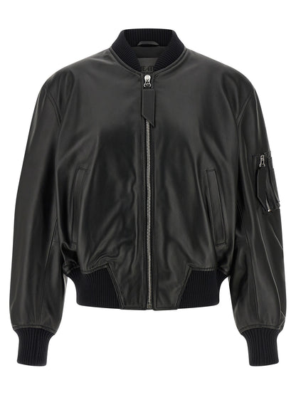 The Attico Black Lamb Leather Bomber Jacket