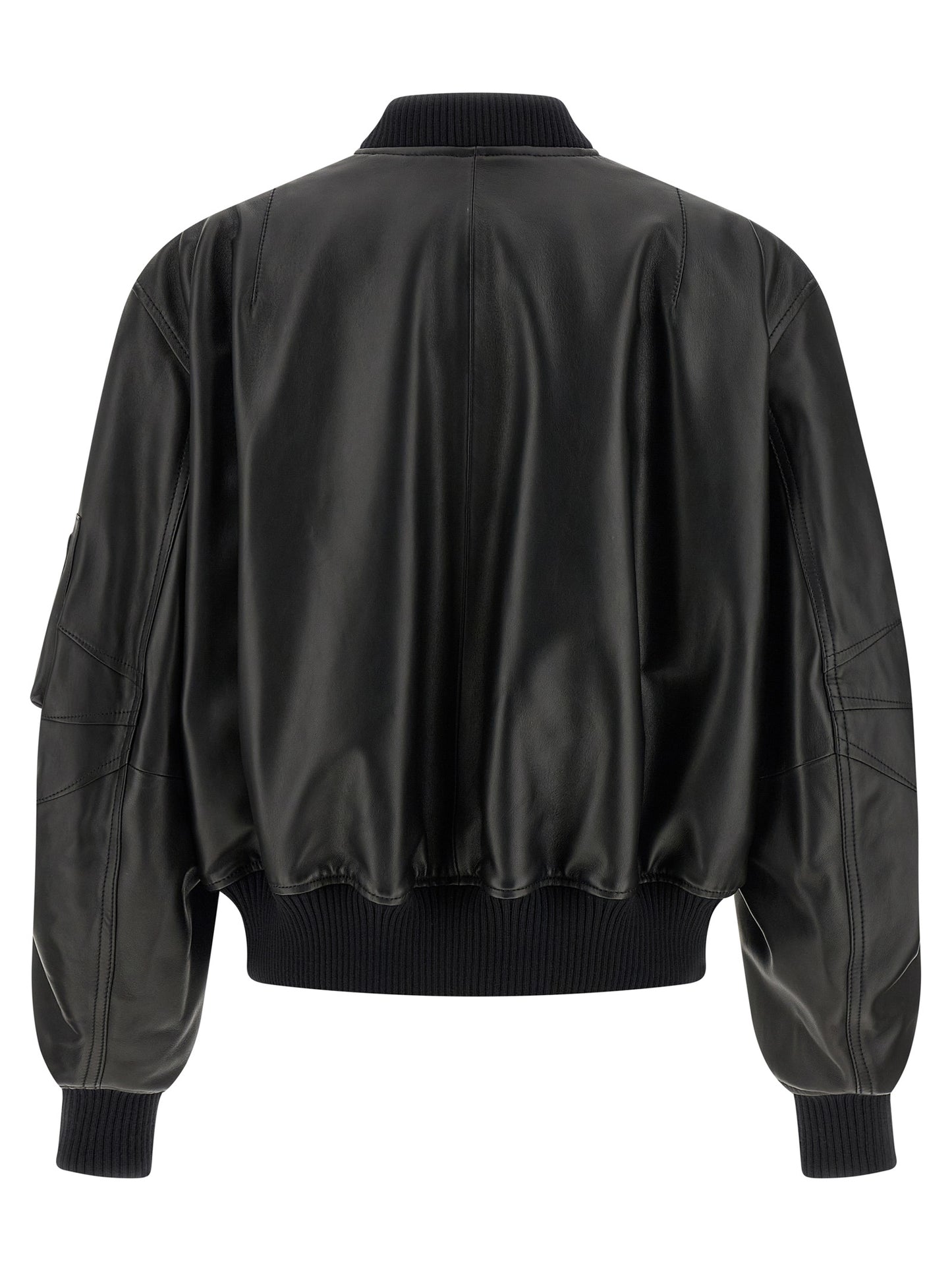 The Attico Black Lamb Leather Bomber Jacket
