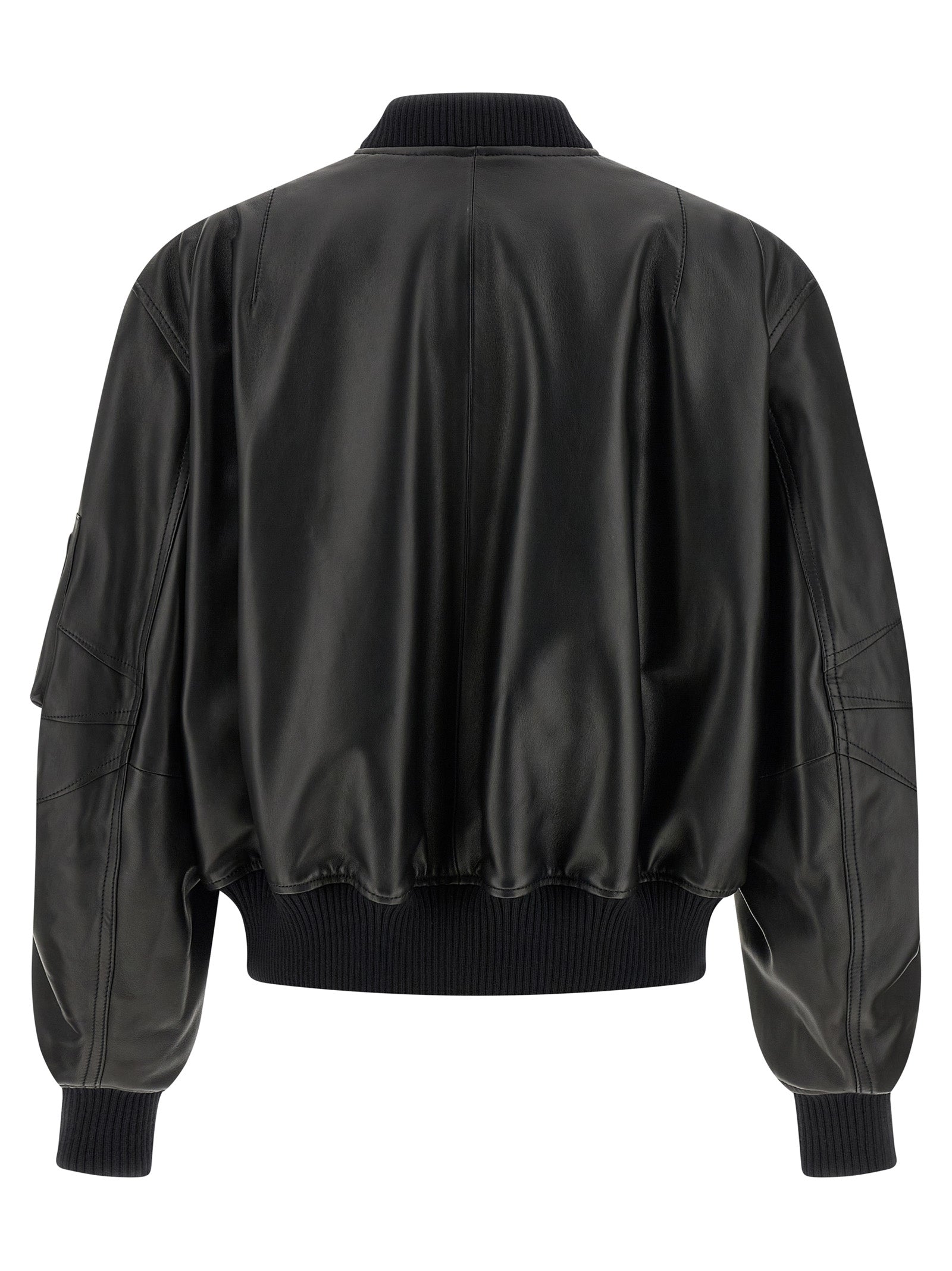 The Attico Black Lamb Leather Bomber Jacket