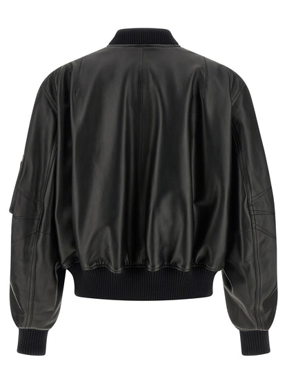 The Attico Black Lamb Leather Bomber Jacket