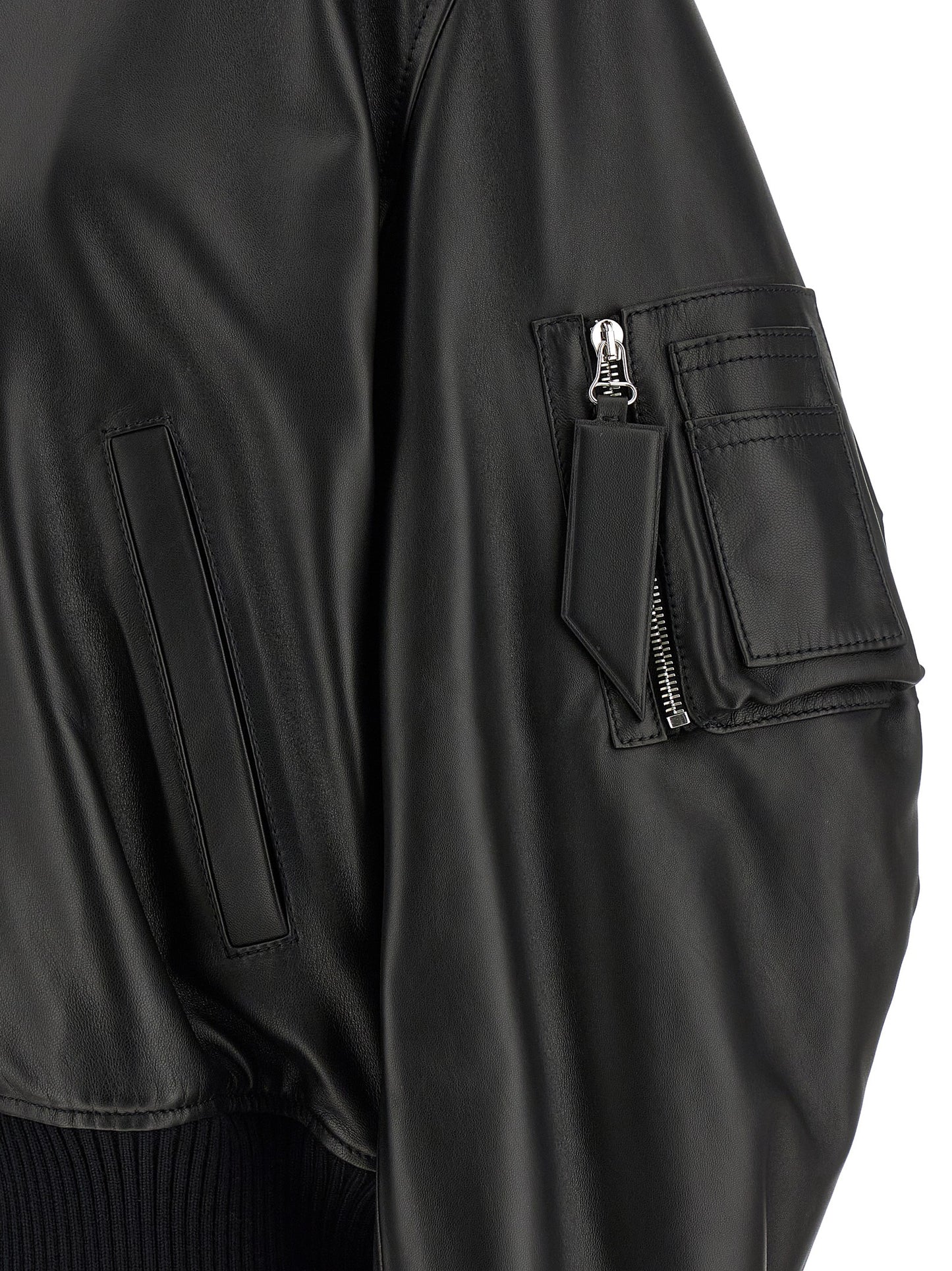 The Attico Black Lamb Leather Bomber Jacket