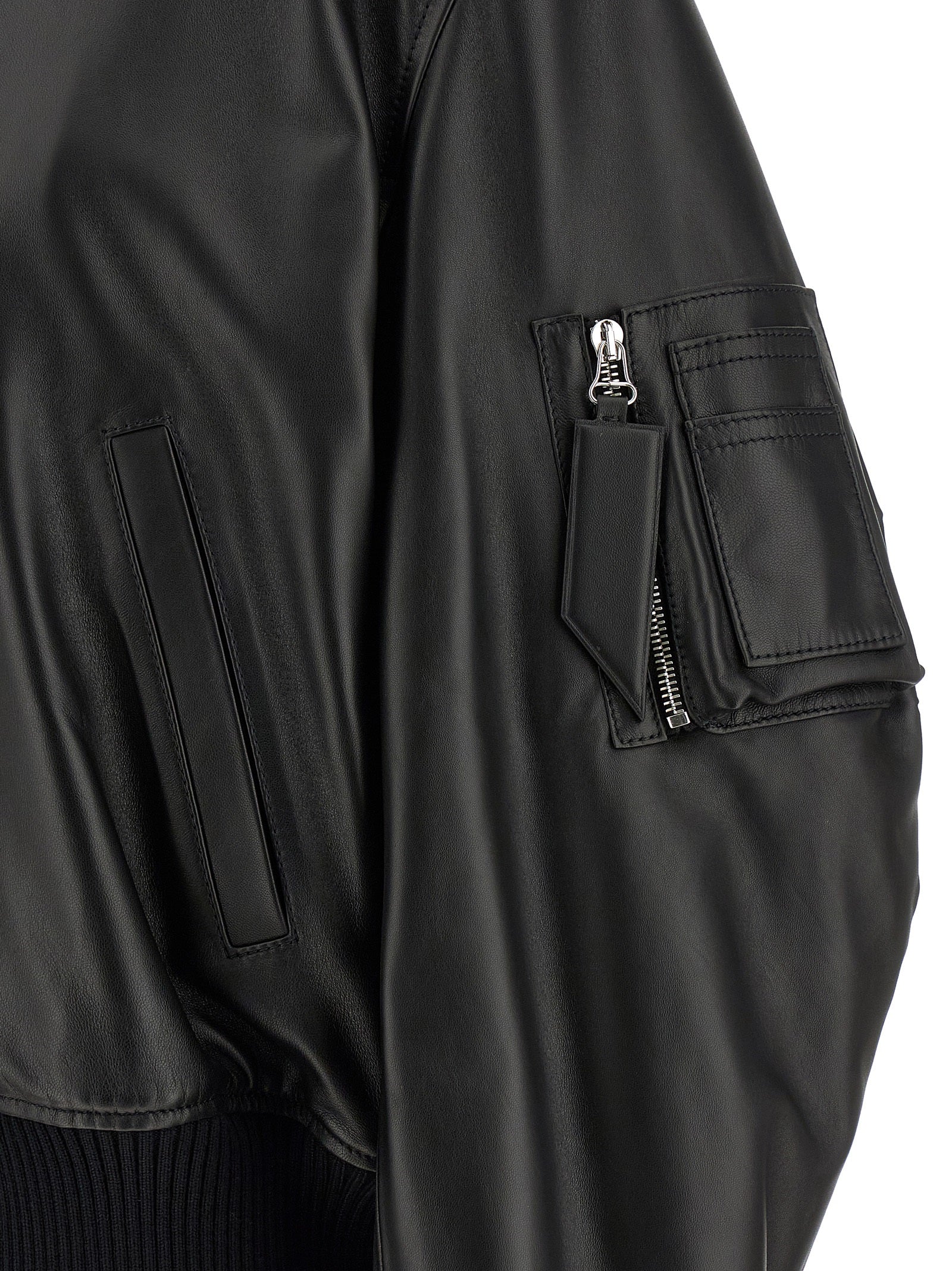 The Attico Black Lamb Leather Bomber Jacket