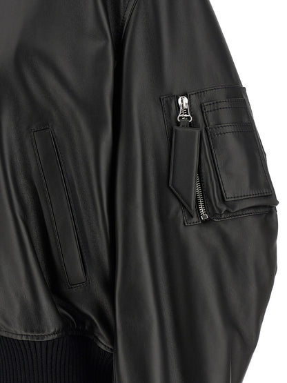 The Attico Black Lamb Leather Bomber Jacket