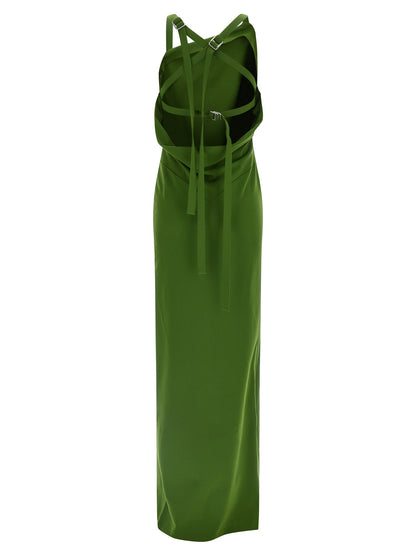 The Attico Bicolor Viscose Long Dress in Green