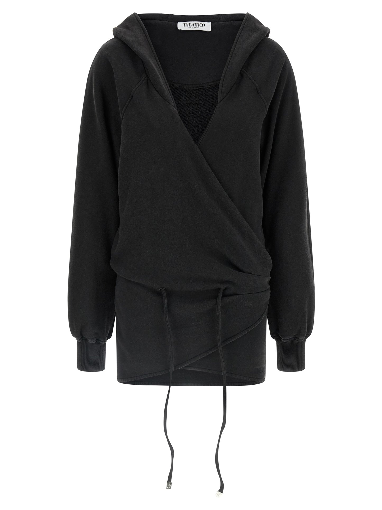 The Attico Black Faded American Fleece Hooded Mini Dress