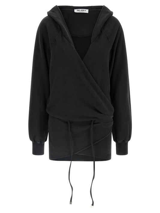 The Attico Black Faded American Fleece Hooded Mini Dress